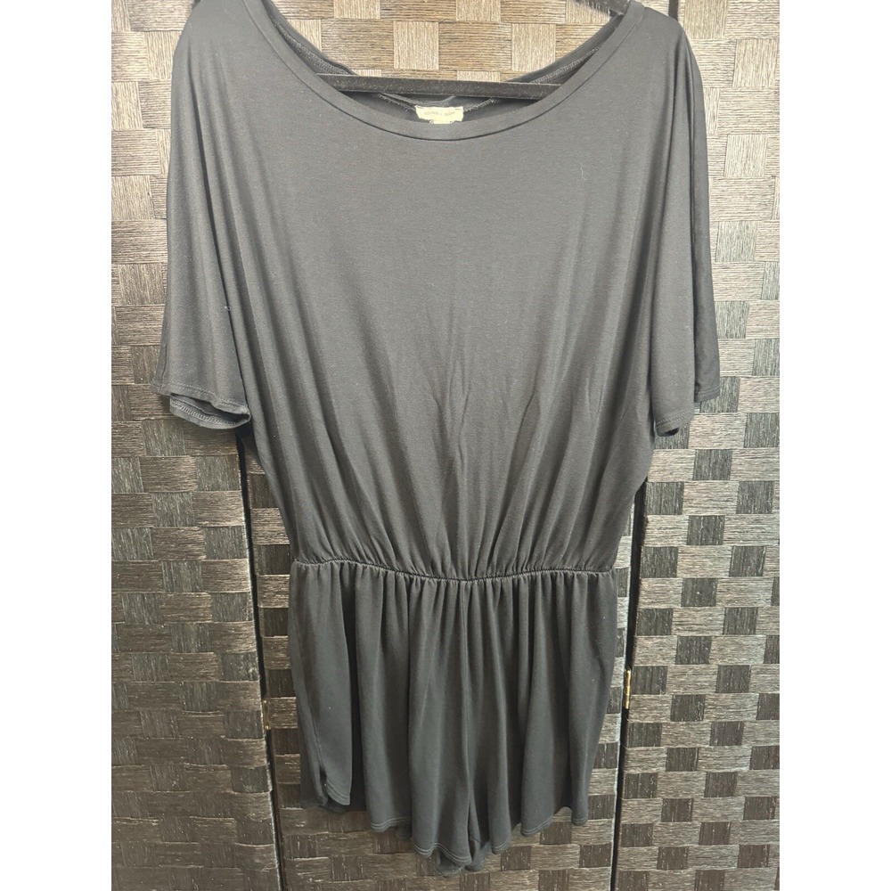 Silence + Noise Black Romper Size Large Cinched Waist Short Sleeve Comfy